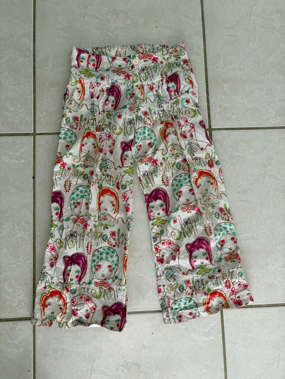 Oilily White Multi-Color Character Print Casual Kids Pants 100% cotton